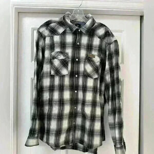 King's Long Sleeve Pearl Snap Buttons 100% Cotton Plaid Shirt -Mens Size XL‎